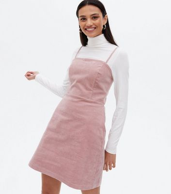 Mid Pink Cord Strappy Pinafore Dress ...
